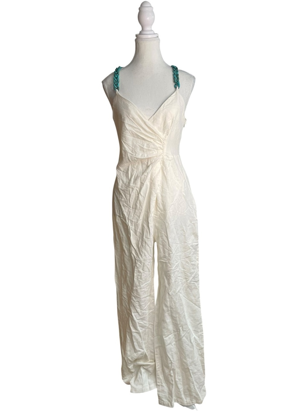 Zara Linen Jumpsuit Overalls with Chain White